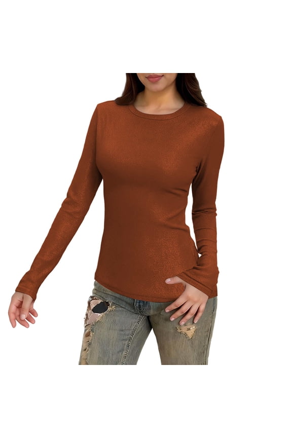 Crew Neck Long Sleeve T Shirts for Women Fitted Shirts Tight Neck T Shirts Basic Tee Tops