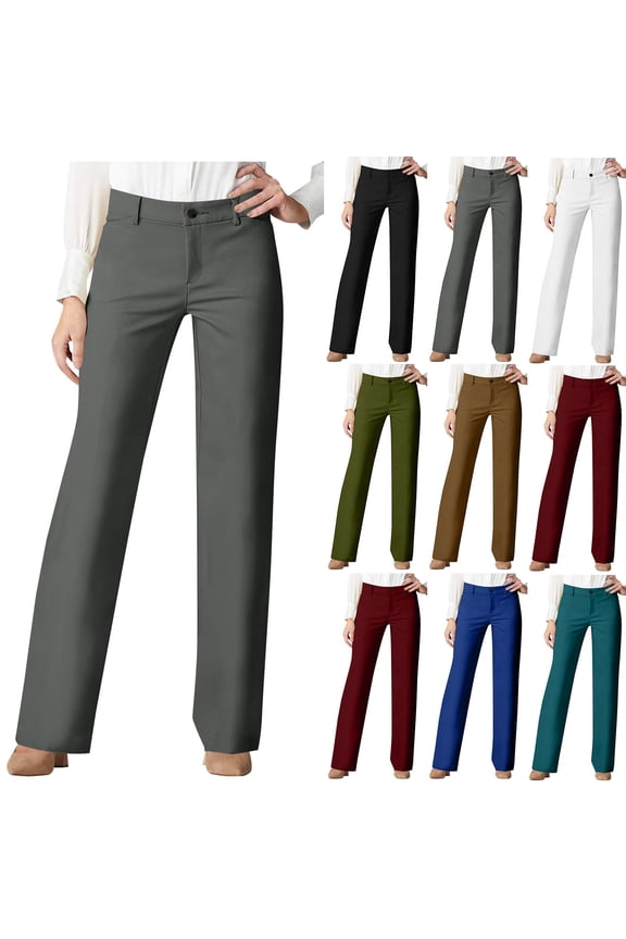 Dress Pants for Women Mid Rise Bootcut Zip Fly Button Closure Straight Flare Office Work Trouser Wrinkle Resistant Business Casual Bottoms