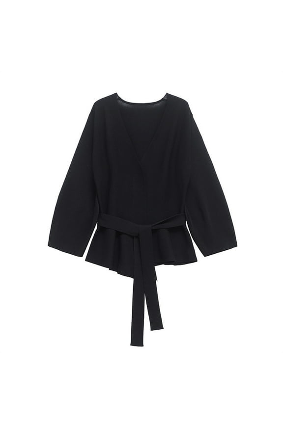 Dressy Casual Wrap Peplum Tops for Women's Elegant V Neck Long Sleeves Tie Waist Blouse