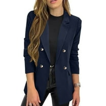 HongQid Fall Winter Women's Blazer Jacket-Plaid Double Breast Fully Lined Fashion Business Casual Lapel Elegant Coat Pockets