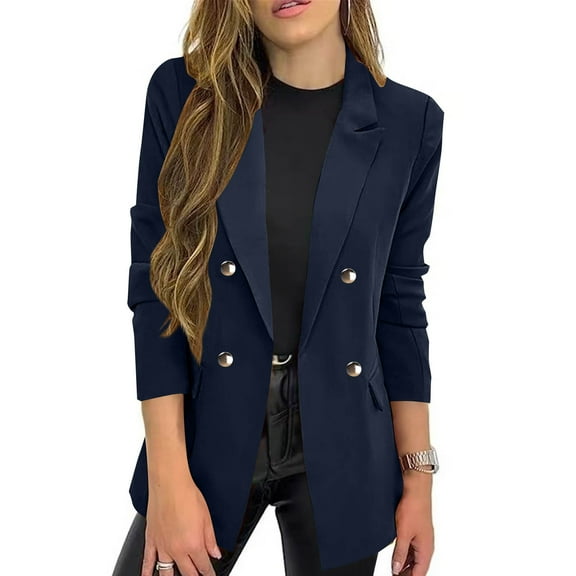 HongQid Fall Winter Women's Blazer Jacket-Plaid Double Breast Fully Lined Fashion Business Casual Lapel Elegant Coat Pockets