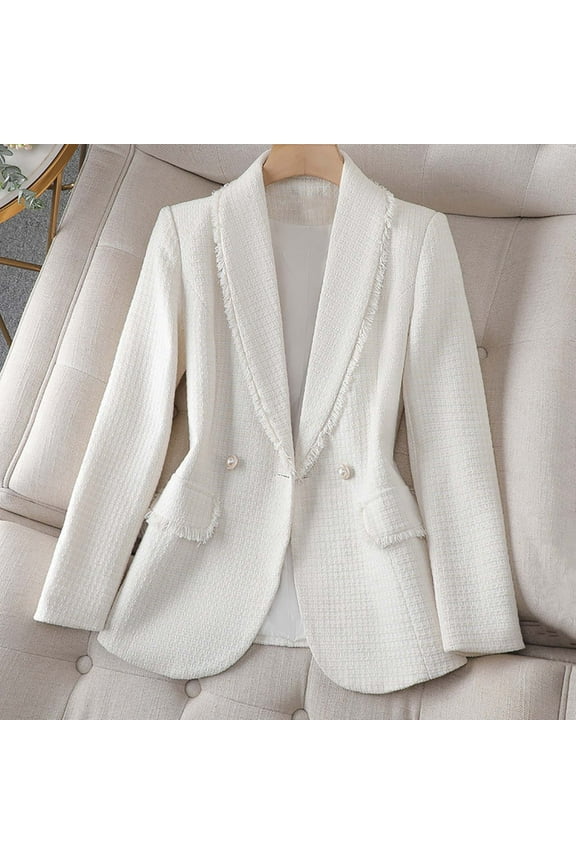 Fall Winter Women's Tweed Blazer Jacket-Plaid Fully Lined Fashion Business Casual Lapel Elegant Coat Pockets