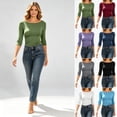 thumbnail image 1 of HongQid Fitted Top for Women 3/4 Sleeve Boat Neck Three Quarter Sleeve Soft Stretch Knit Slim Ladies Basic Tees Spring Summer Clothing Fall Trendy, 1 of 8