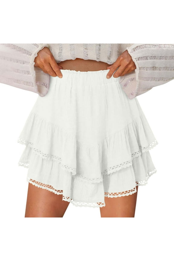 Flowy Shorts for Women Casual Boho Ruffle Tiered Skorts High Waist Mini Skirts Golf Tennis Crochet Shorts