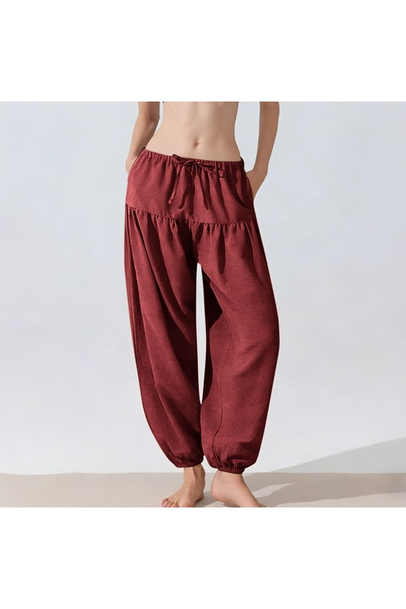 Harem Pants Women Yoga Boho Flowy Trouser Hippie Clothes with Pockets