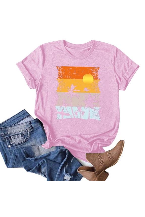 Hawaiian Shirts for Women Graphic Tees Summer Beach Vacation Tops Short Sleeve Casual Tshirt