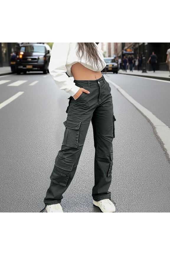 High Waisted Cargo Pants for Women Baggy Y2k Straight Wide Leg Pants with Pockets Streetwear