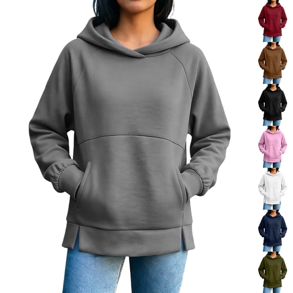 HongQid Hoodie for Women Raglan Sleeve Hooded Pullover Drawstring Oversized Loose Dual Side Pockets Casual Sweatshirt Top Fall Winter Fahion S-3XL