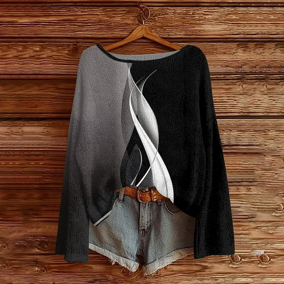 HongQid Knit Tops for Women Fall Boho Vintage Long Sleeve Shirts Ethnic Graphic Sweatshirts Cute Pullover Sweaters