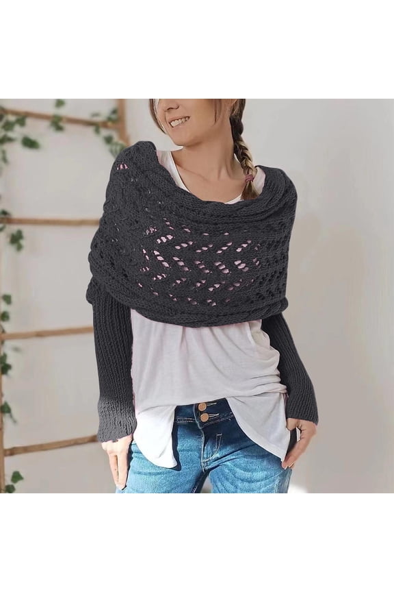 Knitted Cable Wrap Shawl with Sleeves, Multifunctional Scarf