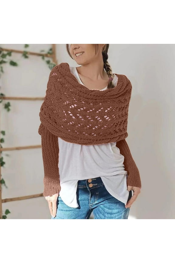Knitted Cable Wrap Shawl with Sleeves, Multifunctional Scarf