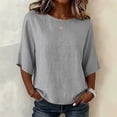 thumbnail image 1 of HongQid Linen Blend Tunic Tops For Women Round Neck Elbow Sleeve Casual Blouse Lightweight Loose Fit Shirts For Women, 1 of 7