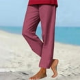 thumbnail image 1 of HongQid Linen Pants for Women Casual Beach Solid Color Loose Pants Elastic Waist Drawstring Trousers with Pocket, 1 of 9
