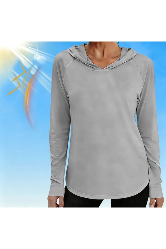 Long Sleeve Hoodie Top Ladies Lightweight UPF 50+ Sun Protection Casual Pullover Athletic Shirt Tops for Women