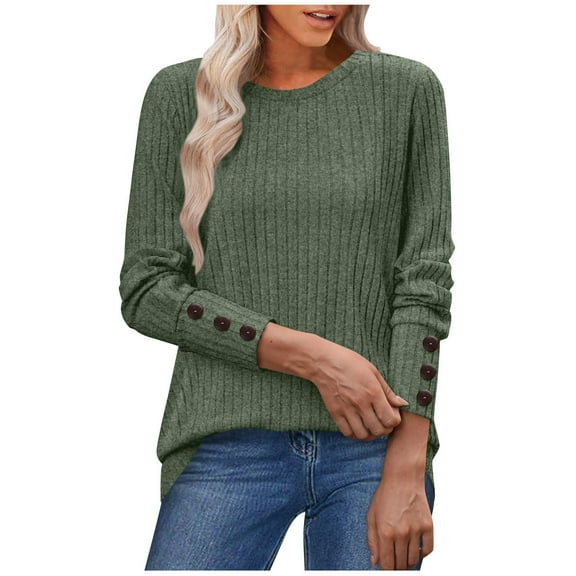 HongQid Long Sleeve Shirts for Women Fall Clothes Tunic Tops Loose Fit Dressy Crewneck Pullover Sweaters