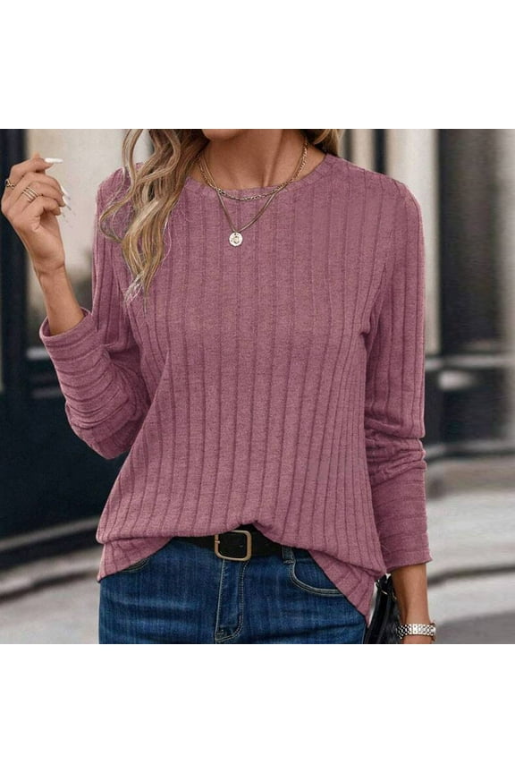 Long Sleeve Shirts for Women Fall Clothes Tunic Tops Loose Fit Dressy Crewneck Pullover Sweaters
