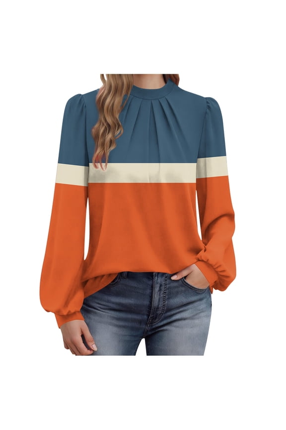 Long Sleeve Shirts for Women Mock Neck Tops Pleated Front Blouses Dressy Casual Spring Fall Clothes Fashion