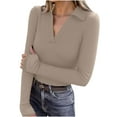 thumbnail image 1 of HongQid Long Sleeve Thermal Shirt for Women Light Fleece Tops Fall V Neck Casual Basic T-Shirts with Thumb Holes, 1 of 9