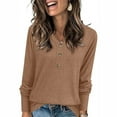 thumbnail image 1 of HongQid Long Sleeve V Neck T Shirts Womens Spring Fall Casual Henley Dressy Tops Cute Work Outfits Clothes, 1 of 8