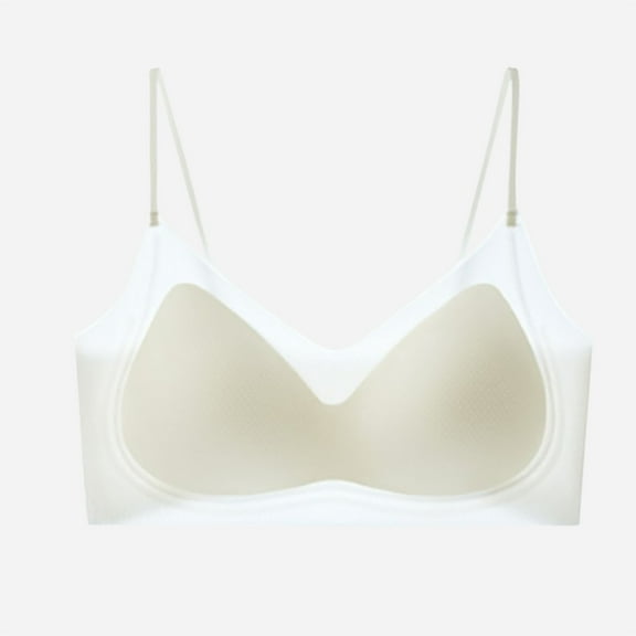 HongQid Mesh Bras for Women with Spaghetti Adjustable Straps No Underwire Seamless Soft Everyday Thin Bralettes White L