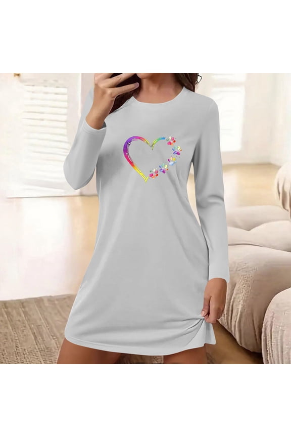 Nightgowns for Women Soft Grpahic House Dress Long Sleeve Sleep Shirts Fall Sleepwear Night Gown Nightshirt