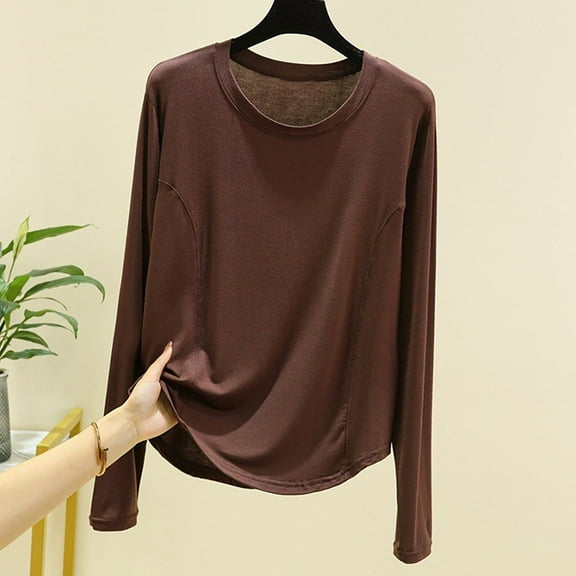 HongQid Pajama Shirt Womens Sleep Lounge Long Sleeve Tops Pj Tshirt Coffee 2XL