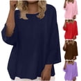 thumbnail image 1 of HongQid Plus Size 3/4 Sleeve Crinkle Cotton Tops for Women Crew Neck Oversized Blouse Casual Loose Tunic Flowy Hem, 1 of 10