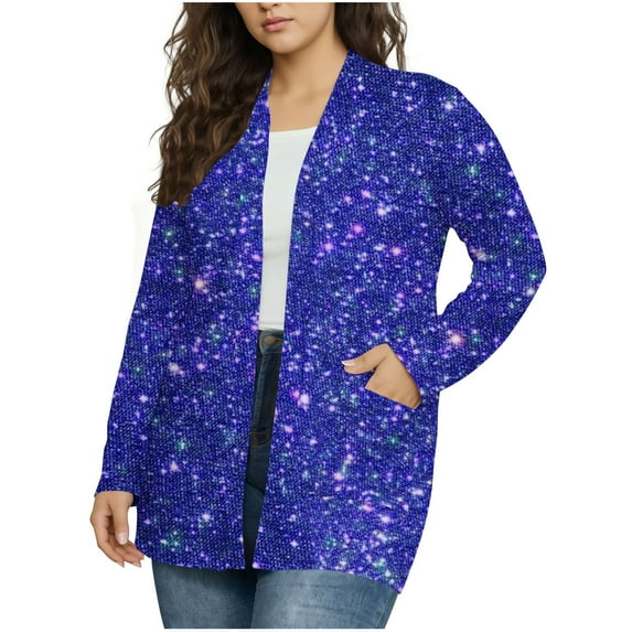 HongQid Plus Size Cardigan for Women Shimmer Glitter Open Front Cardigans Long Sleeve Tops