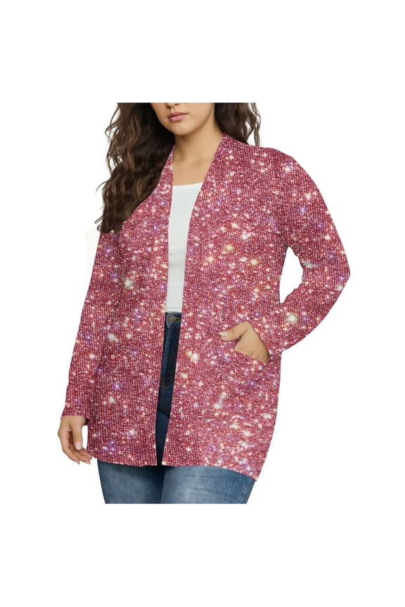 Plus Size Cardigan for Women Shimmer Glitter Open Front Cardigans Long Sleeve Tops