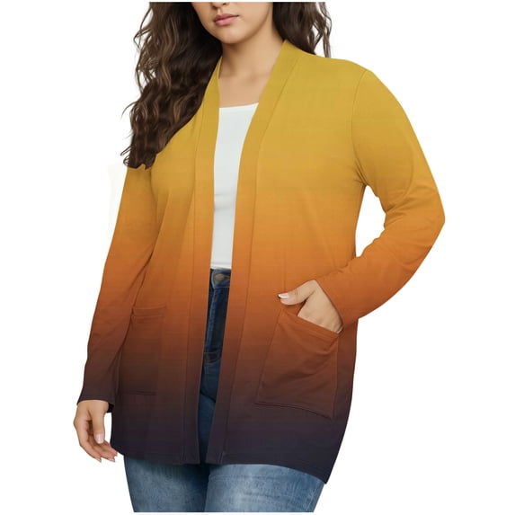 HongQid Plus Size Cardigan for Women Solid Color Open Front Cardigans Long Sleeve Tops