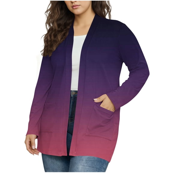 HongQid Plus Size Cardigan for Women Solid Color Open Front Cardigans Long Sleeve Tops