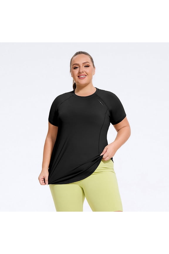 Plus Size Fitness Short Sleeve Tops for Women Athletic Shirts Loose Fit Yoga Running Clothing Tees