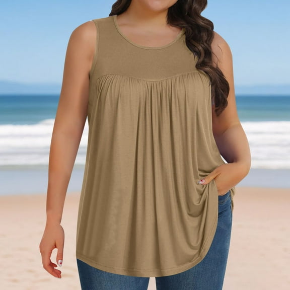 HongQid Plus Size Tank Tops for Women Summer Sleeveless Scoop Neck T-Shirts Tops Casual Tees Tunics Shirts