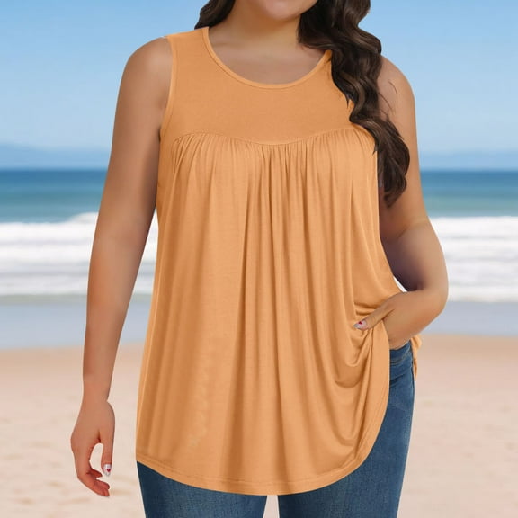 HongQid Plus Size Tank Tops for Women Summer Sleeveless Scoop Neck T-Shirts Tops Casual Tees Tunics Shirts