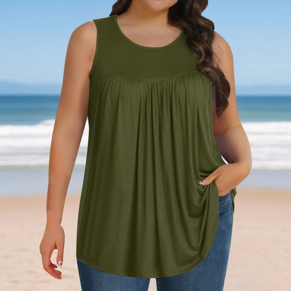 HongQid Plus Size Tank Tops for Women Summer Sleeveless Scoop Neck T-Shirts Tops Casual Tees Tunics Shirts