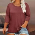 thumbnail image 1 of HongQid Plus Size Tops for Womens 3/4 Sleeve Casual T Shirts Loose Fit Tunic Round Neck Blouse, 1 of 4