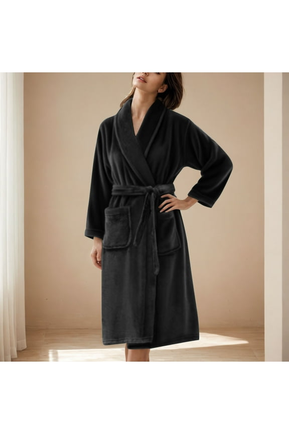 Premium Womens Plush Soft Robe Fluffy, Warm, Fleece Sherpa Shaggy Bathrobe Black M
