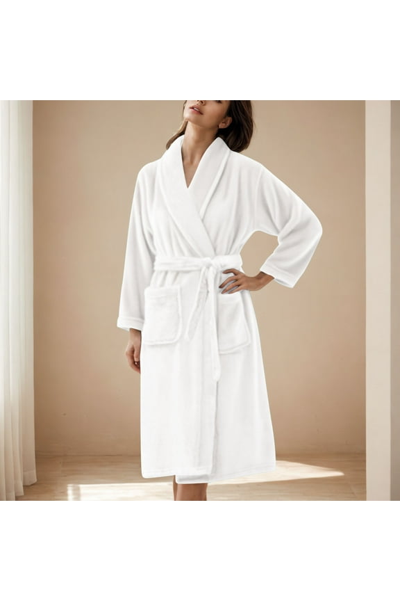 Premium Womens Plush Soft Robe Fluffy, Warm, Fleece Sherpa Shaggy Bathrobe White XL