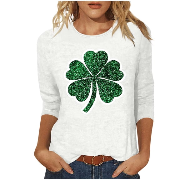 HongQid Saint Patrick's Day Shirts 3/4 Sleeve Women Funny Graphic Print Irish T Shirt Spring Summer Casual Crew Neck Tee Tops
