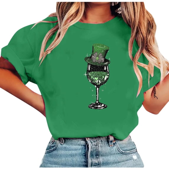 HongQid Saint Patrick's Day Shirts Women Funny Graphic Print Irish T Shirt Spring Summer Casual Short Sleeve Crew Neck Tee Tops