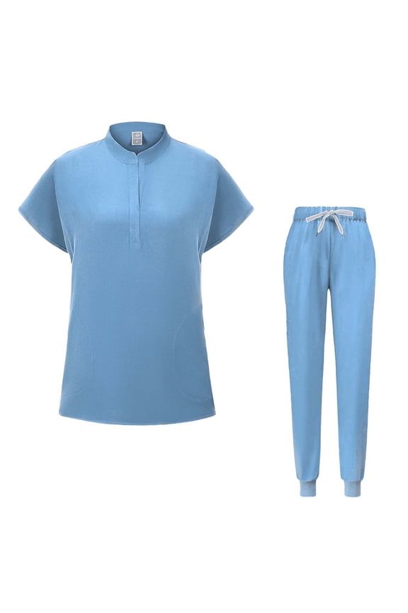 Scrub Suit Set for Women Modern Mock-neck Top & Tapered Leg Jogger Pants with Drawstring Medical Nursing Uniforms Set