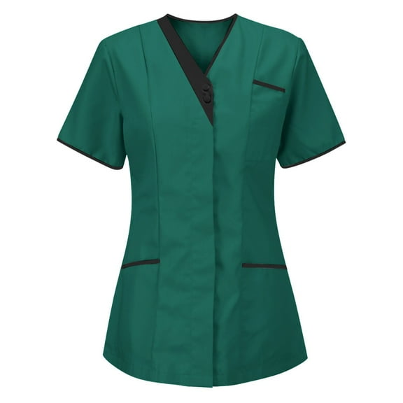 HongQid Scrubs for Women Workwear, V-Neck, Soft Stretch, Easy Care, Nursesing Tunic Uniform Tops
