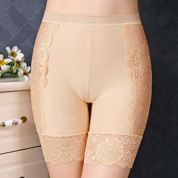 HongQid Seamless Anti Chafing Slip Shorts for Women Safety Panty Under Dress Belly Smooth Breathable Boyshort Beige 2XL