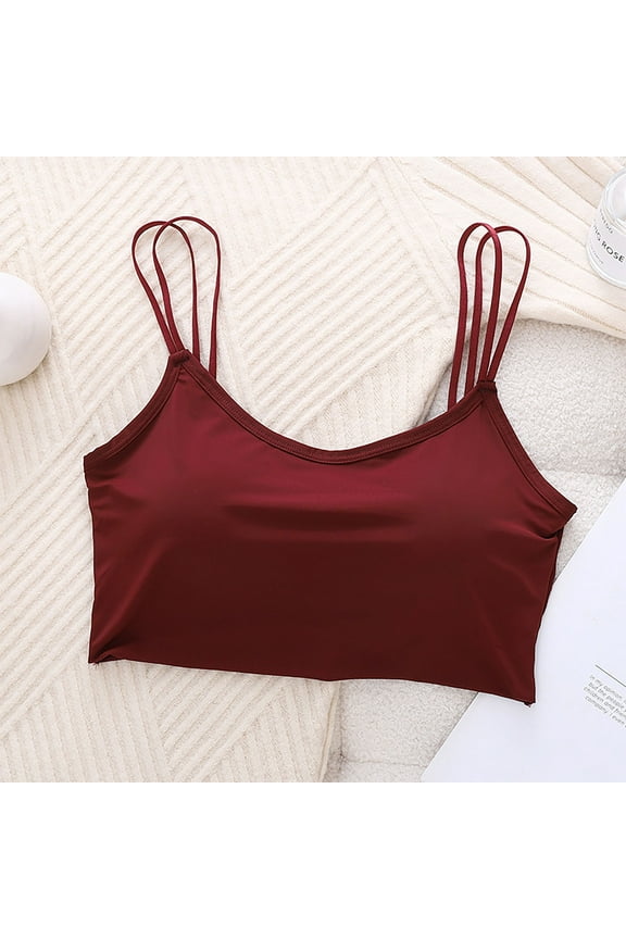 Seamless Padded Sports Bra for Women Strappy Wirefree Brami Ribbed Crop Tank Tops T-Shirt Bra Red XL