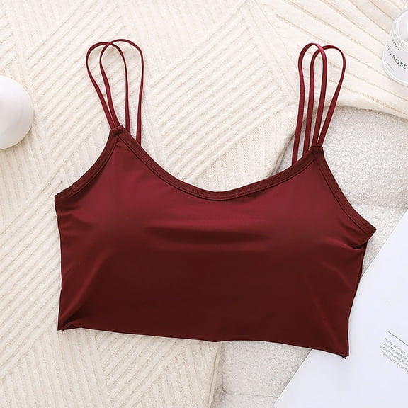 HongQid Seamless Padded Sports Bra for Women Strappy Wirefree Brami Ribbed Crop Tank Tops T-Shirt Bra Red XL