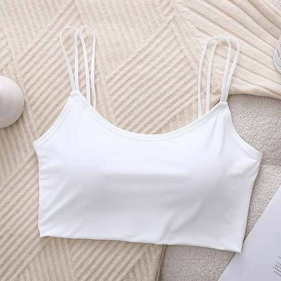 HongQid Seamless Padded Sports Bra for Women Strappy Wirefree Brami Ribbed Crop Tank Tops T-Shirt Bra White L