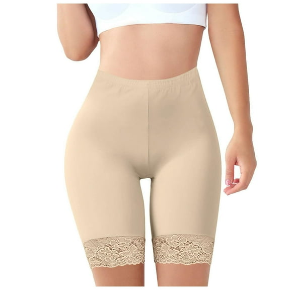 HongQid Seamless Shaping Boyshorts Panties for Women Slip Shorts Under Dress Shapewear Shorts Tummy Control Underwear Lace Trim Khaki XL