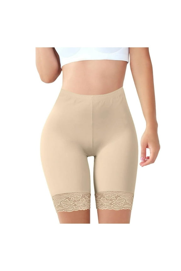 Seamless Shaping Boyshorts Panties for Women Slip Shorts Under Dress Shapewear Shorts Tummy Control Underwear Lace Trim Khaki XL