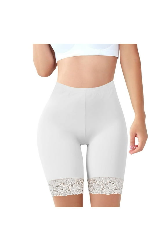 Seamless Shaping Boyshorts Panties for Women Slip Shorts Under Dress Shapewear Shorts Tummy Control Underwear Lace Trim White L