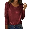 thumbnail image 1 of HongQid Sequin Tops for Women Long Sleeve Blouse for Women Dressy Sparkly Tops Crew Neck Outfits for Party Glitter Tops, 1 of 8